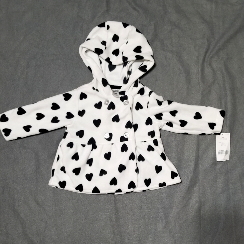 NWT Carter's black & white heart fleece hooded jacket - 6m